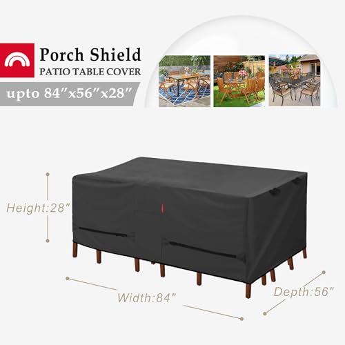 Waterproof Patio Table Cover, 84x56 Inches, Black - For Porch or Patio Dining