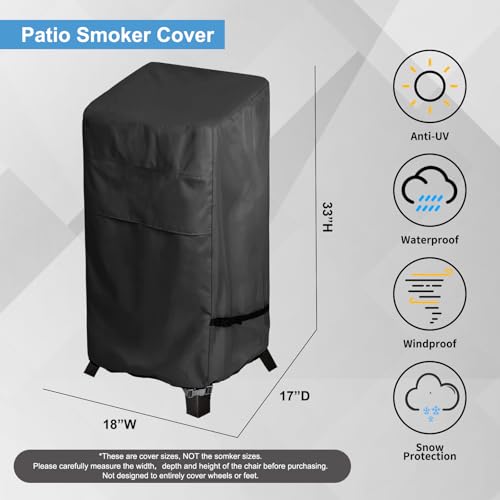 Waterproof 30 Inch Electric Smoker Cover for Most Square BBQs (Black)