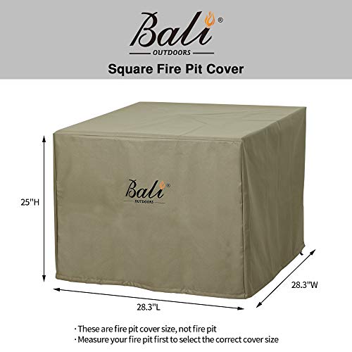 Bali Outdoors Durable 600D Fire Pit Cover with PVC, Khaki, 28.3'' x 28.3'' x 25''