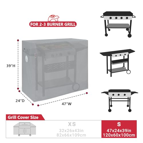Heavy Duty Waterproof BBQ Grill Cover, 47 Inch Gray, Flat Top Griddle Compatible