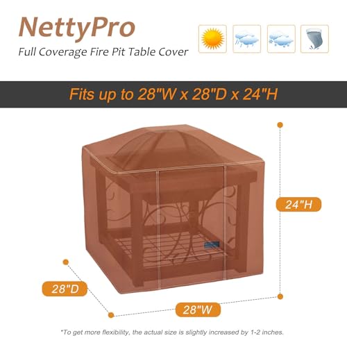 Durable Waterproof Cover for 28-Inch Square Gas Fire Pit, Ideal for Outdoor Propane Tables - Brown