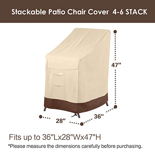 100% Waterproof Vailge Stackable Patio Chair Cover, Beige & Brown
