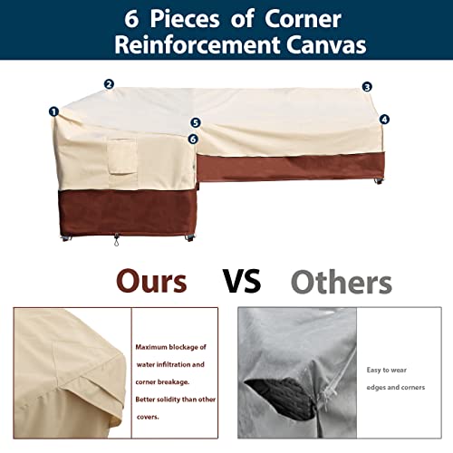 Waterproof Anti-UV Outdoor Sectional Sofa Cover, 600D Rip-Stop Beige & Reddish Brown