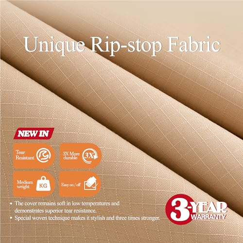Beige & Coffee 180W x 96D Patio Furniture Cover, Waterproof & Wind Resistant