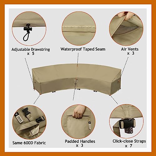 Reinforced 190" Waterproof Patio Sectional Sofa Cover, Half Moon Garden Furniture Protection