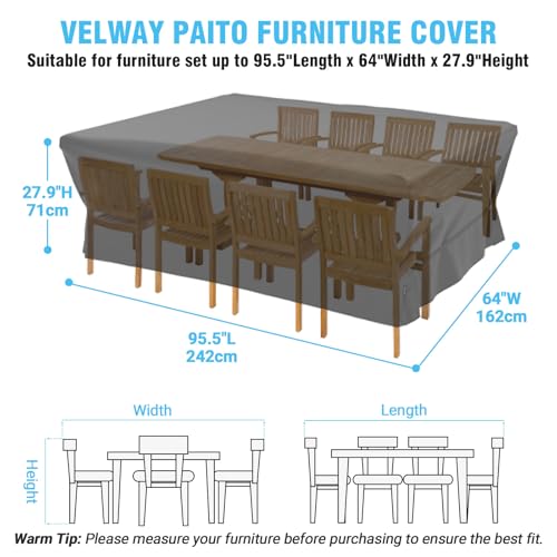 Velway Outdoor Patio Furniture Cover, All-Weather Waterproof Rectangular Set, 95" x 64" x 39"