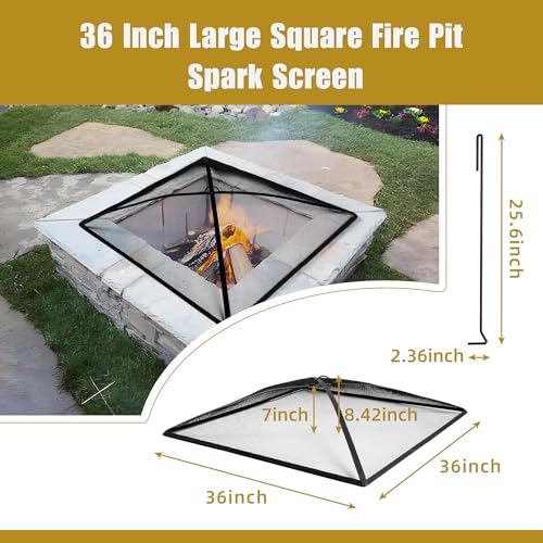 WeCooper Heavy Duty 36in Square Fire Pit Ember Guard & Poker Set